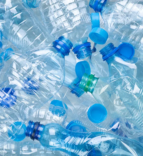 A large collection of single-use plastic bottles.